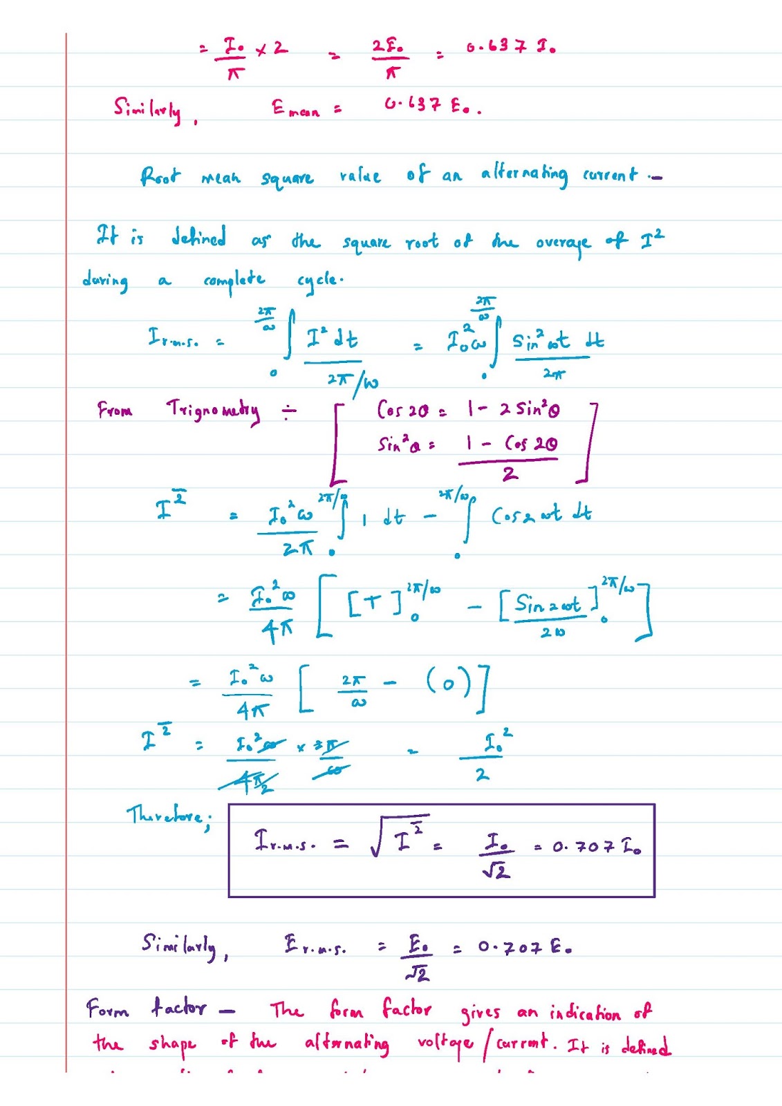 Lecture Notes in Physics RMS and Effective of AC Current