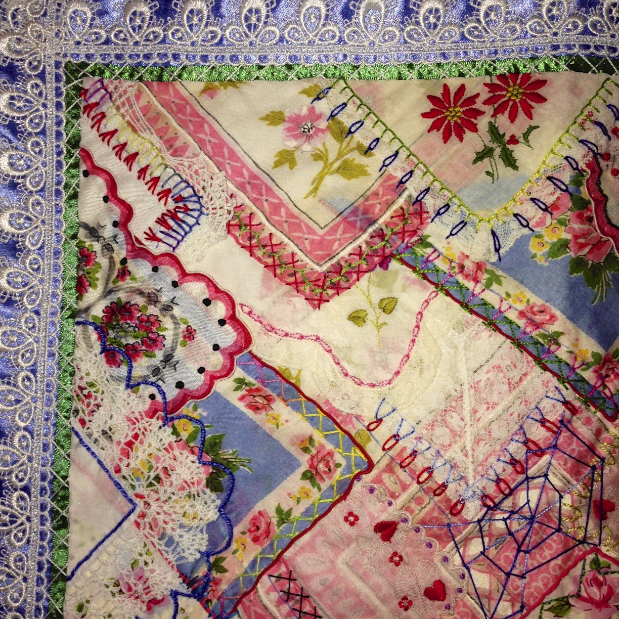 NickersMarie Hankie Quilt with Crazy Quilting Embellishments