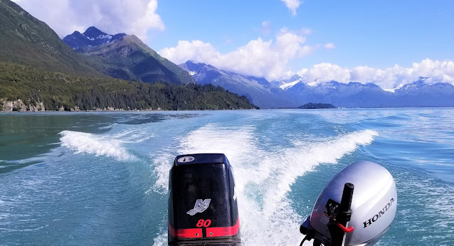 our boat creates this nice wave on this beautiful day in Valdez Inlet