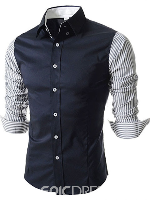  Ericdress Patched Striped Sleeves Men Shirt