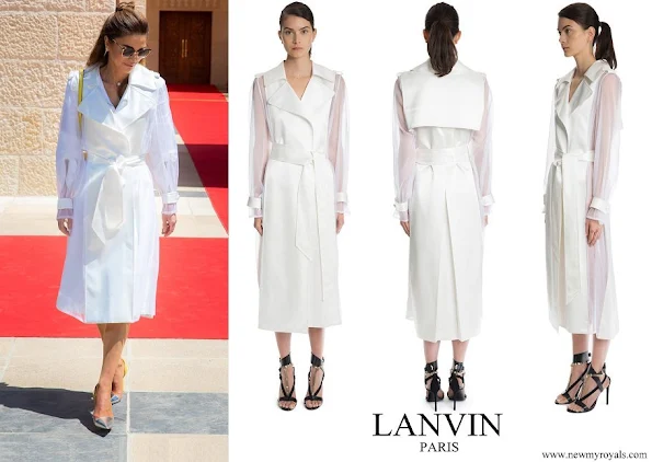 Queen Rania wore Lanvin Lacquered Twill & Organza Long Trench Coat
