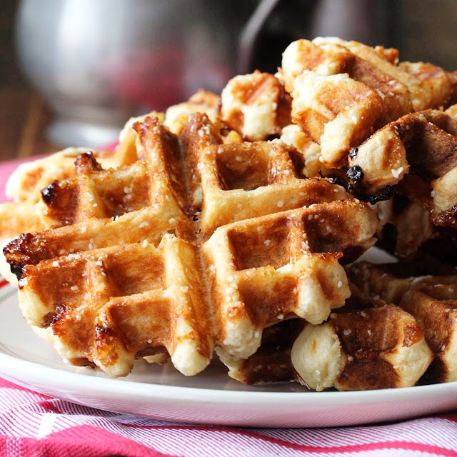 Liège Waffles are a sweet, chewy, butter, thick waffle make with brioche-like yeasted dough