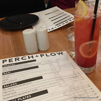 menu + Pink Lady mocktail Perch+Plow on Courthouse Square in Santa Rosa, California