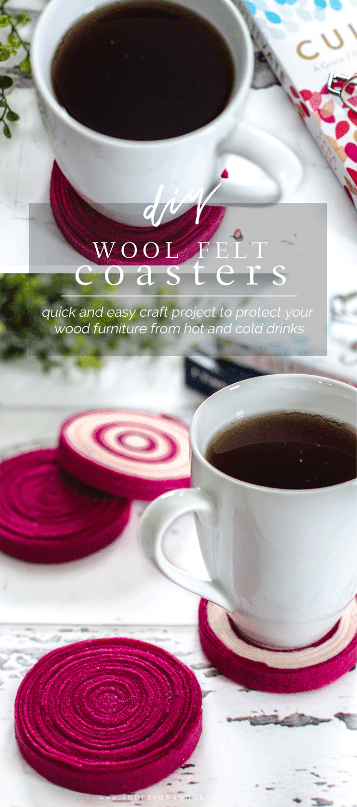 Learn how to make these quick and easy DIY felt coasters for under your hot and cold beverages.  #simpleDIY #easycrafts #felt #andersonandgrant