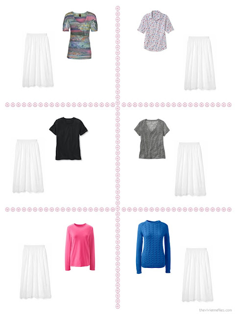 Six ways to style a white skirt from a "Whatever's Clean" wardrobe Six ways to style a white skirt from a "Whatever's Clean" wardrobe