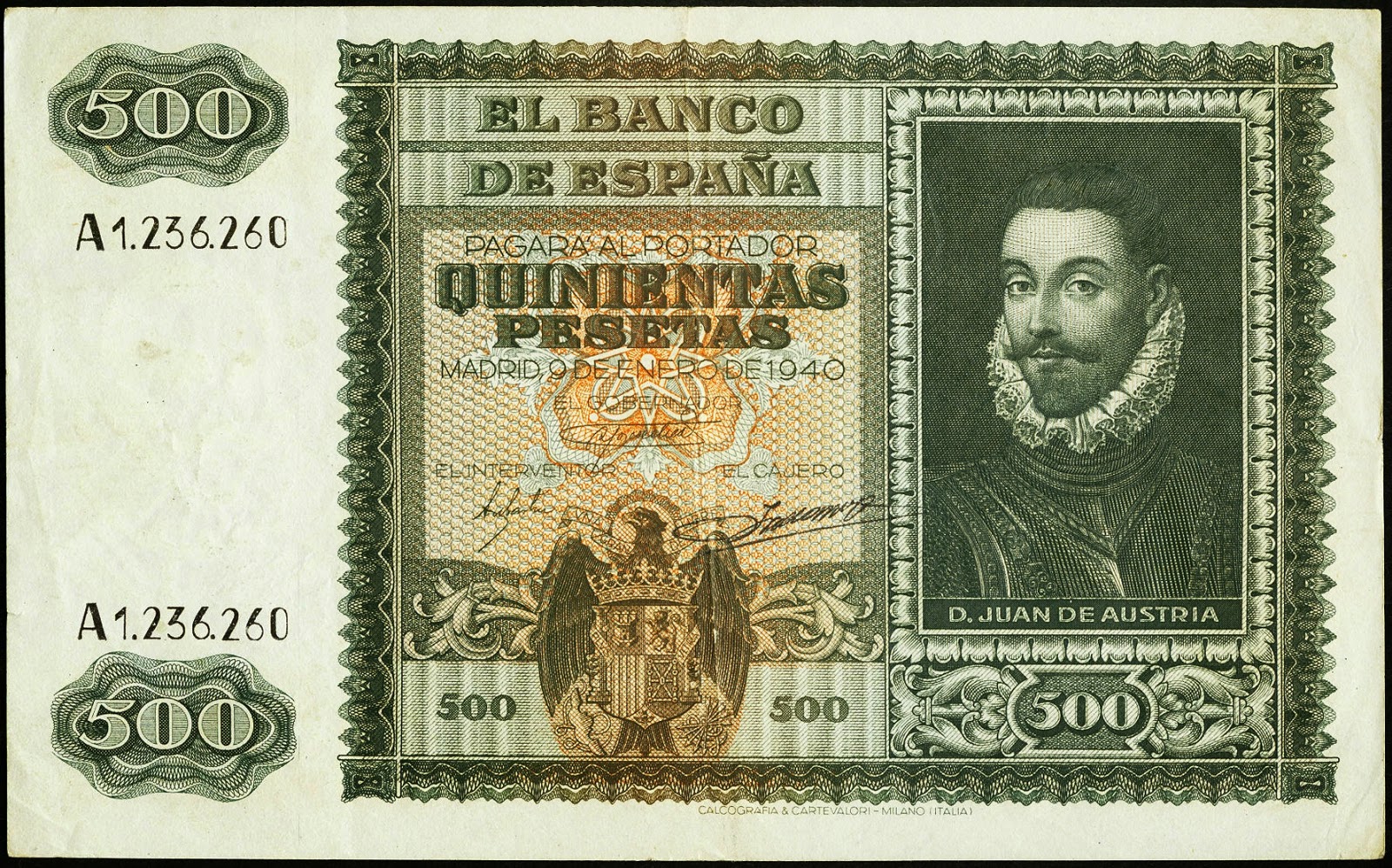 Spain Banknotes 500 Pesetas banknote 1940 Don Juan de Austria