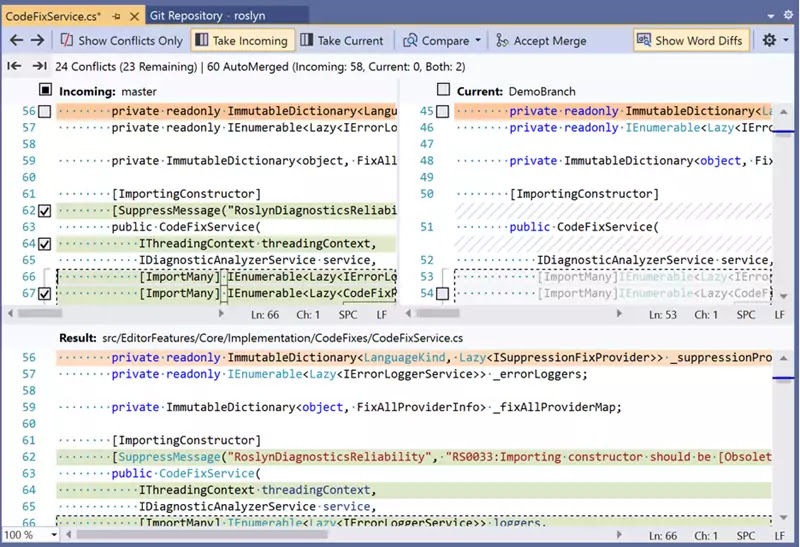 Seamless conflict resolution experience in Visual Studio 2019