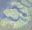 Figuur 2.1 Indeling van het beheergebied van Waterschap Scheldestromen in 127 watersysteemgebieden (afvoergebieden). De lijnvormige wateren binnen de afzonderlijke watersystemen worden geacht min of meer vergelijkbaar te zijn. Bron: Evaluatie waterkwaliteitsmeetnet Waterschap Scheldestromen, pag. 8