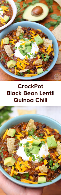 CrockPot Black Bean Lentil Quinoa Chili | So Delicious Recipes