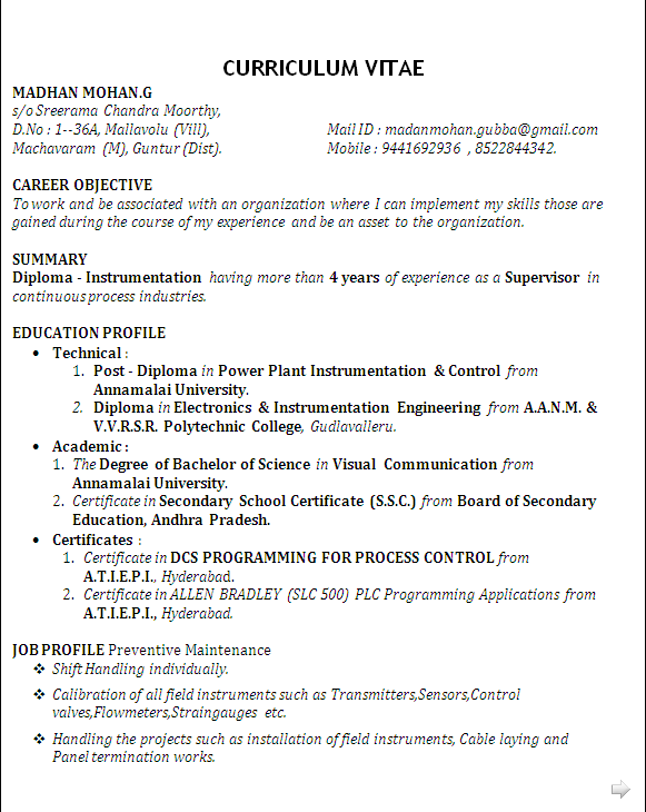 Resume fresher mechanical engineer