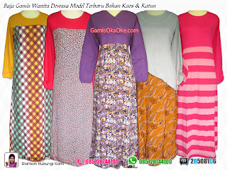 Baju busana muslim model gamis untuk wanita dewasa merk oka oke dengan bahan kaos katun harga murah dan berkualitas bagus.