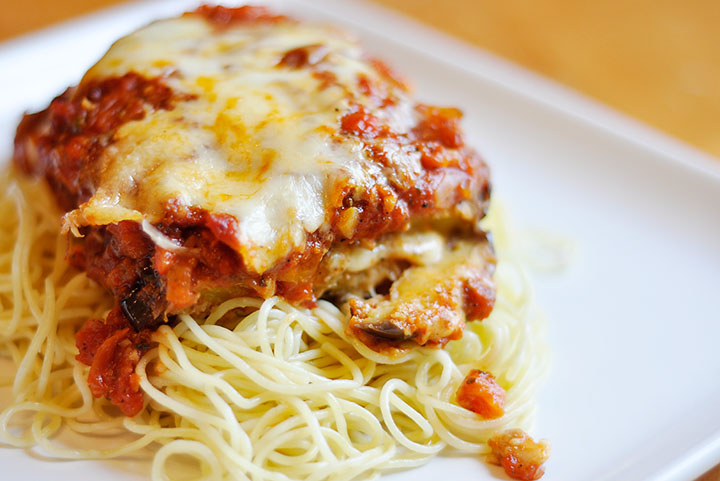Eggplant Parmesan with Fire Roasted Pasta Sauce