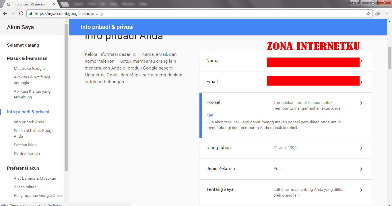Cara Mengganti Tanggal Lahir Akun Google Saya - Zona Internetku