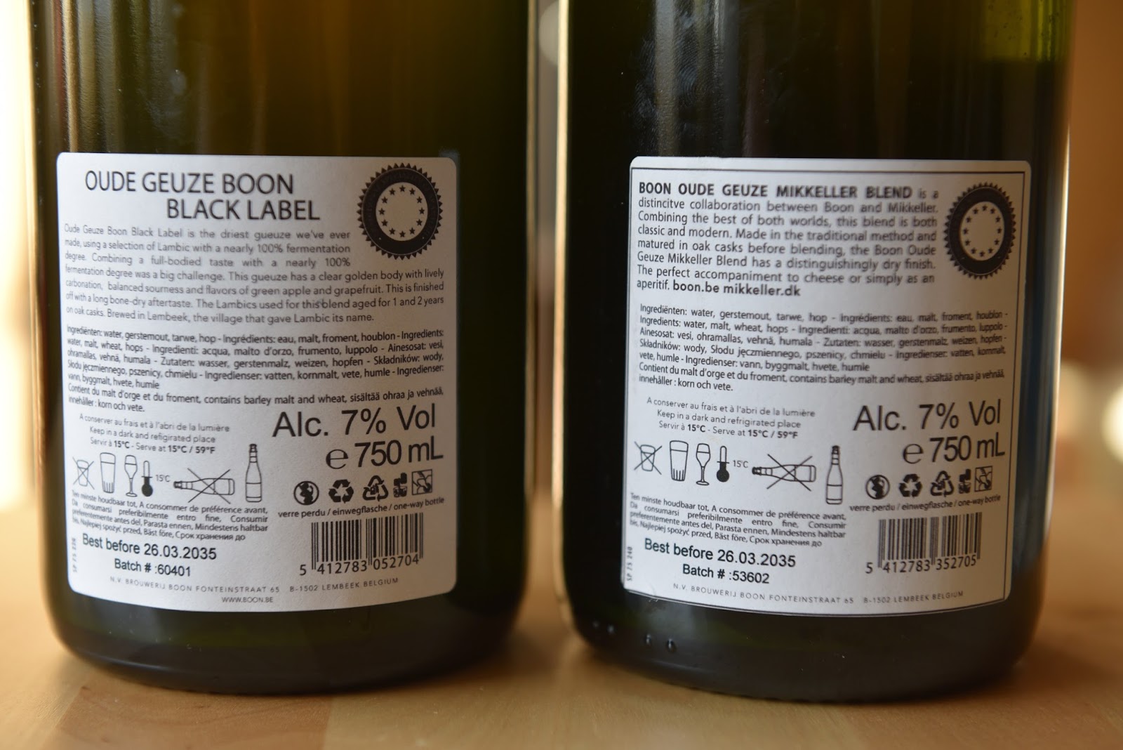 Samma Ol I Olika Flaskor Boon Oude Geuze Black Label Och Mikkeller Boon Oude Geuze Bone Dry Portersteken