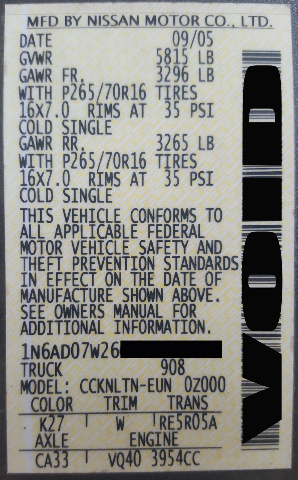 Replacement VIN (vehicle identification number) Stickers LOOKING FOR A