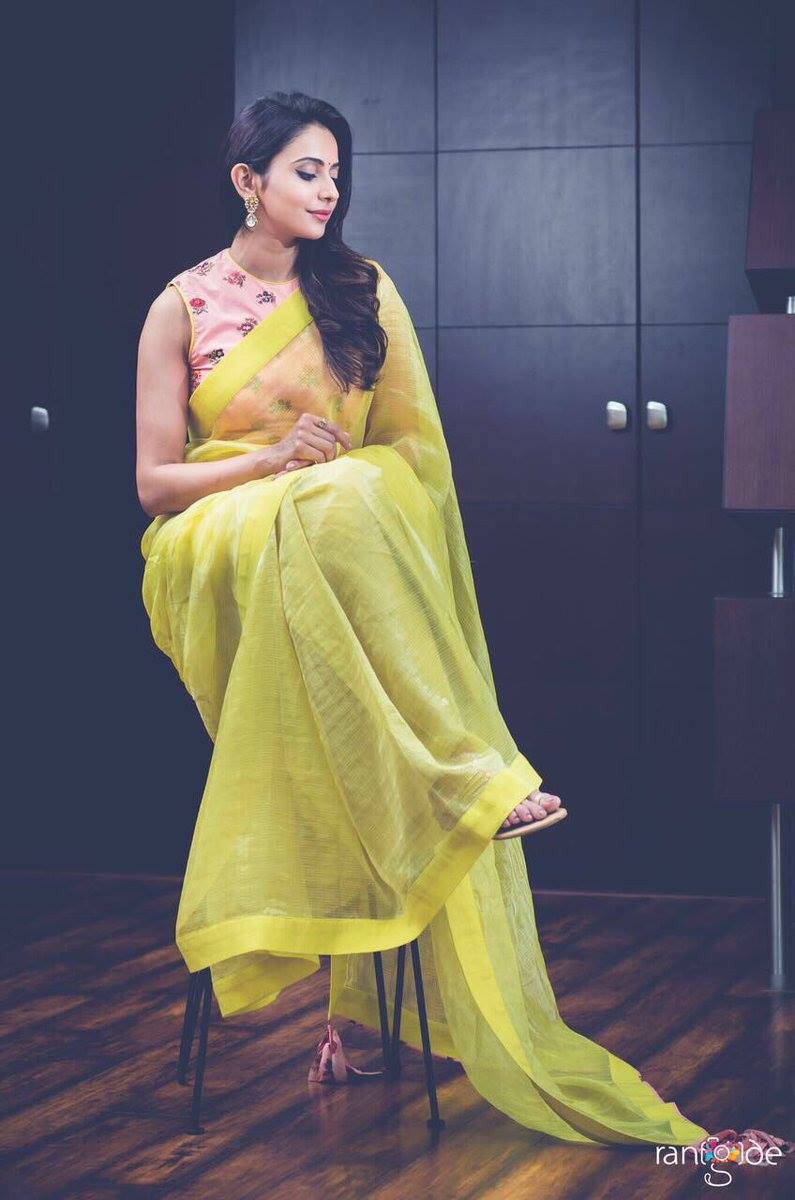 Rakul Preet Singh Hot Photos Shoot In Yellow Sari 2017