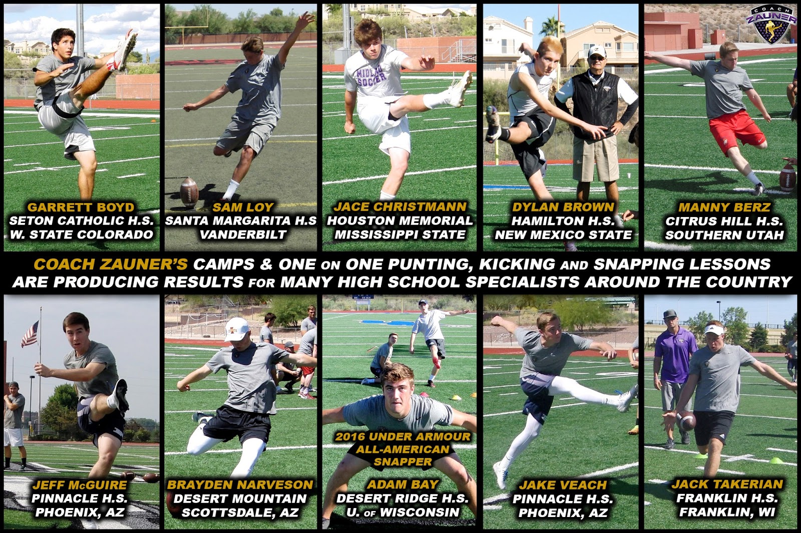 Coach Zauner's Blog... Arizona High School Kicking Camps for 2018