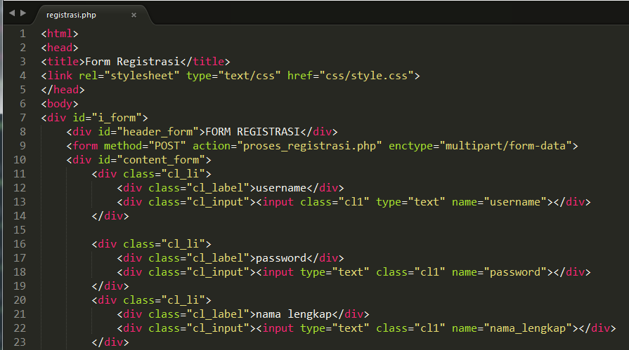 up tutorial Form Registrasi dengan Script HTML dan CSS