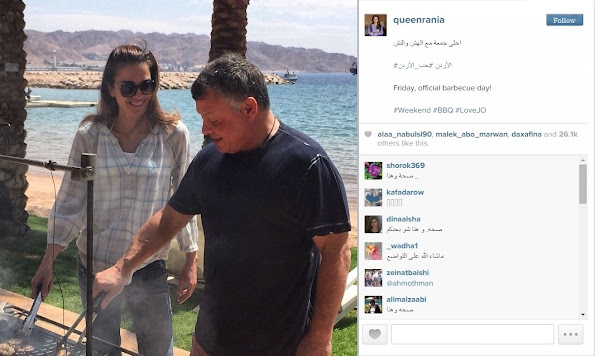 Queen Rania of Jordan, shared a picture on Instagram saying that Friday is the official barbecue day