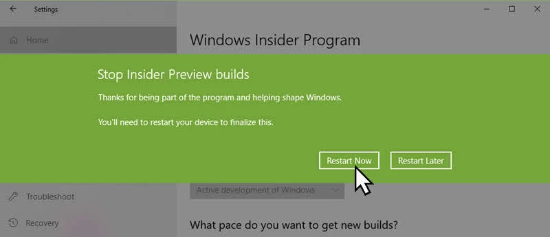 How to stop receiving insiders preview build on Windows 10?