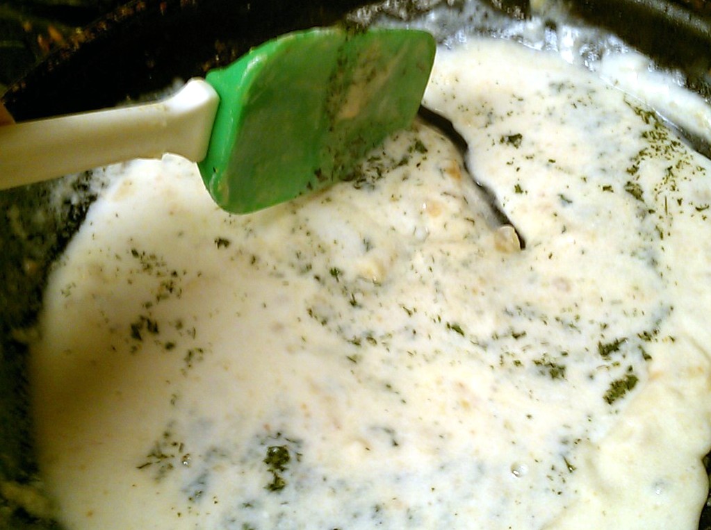 Kissing the Cook Shrimp on Corn Pudding with Buttermilk White Sauce