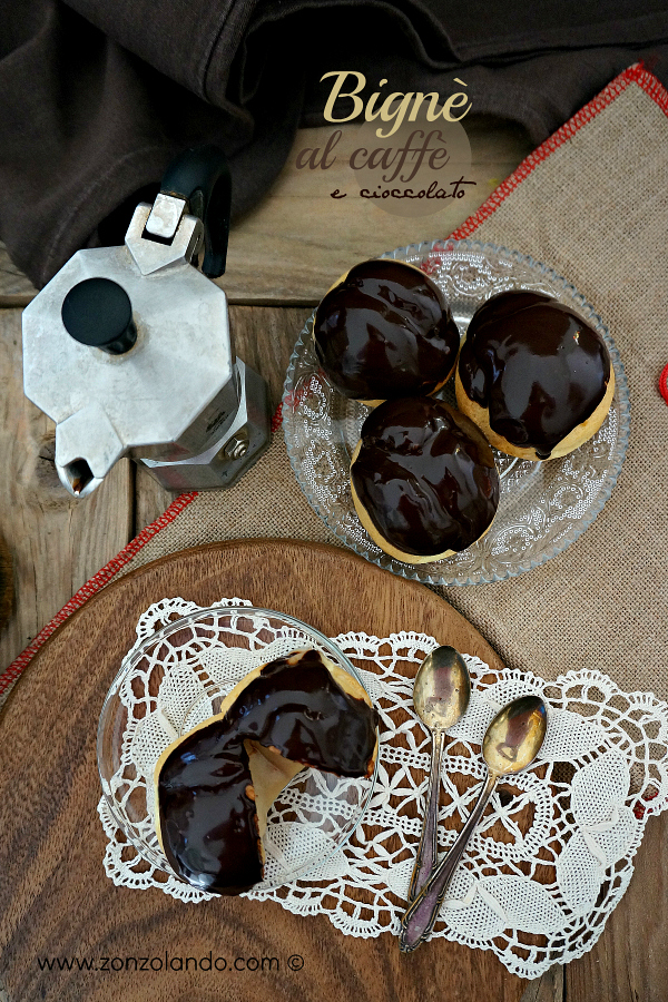 Bignè ripieni con crema al caffè e glassa al cioccolato ricetta cream puffs stuffed with coffee custard chocolate recipe