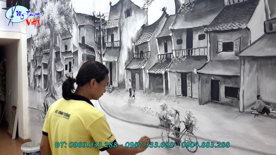 Công Trình Vẽ Đen Trắng Tranh Phố Cổ Hà Nội | Học Vẽ Tranh Tường 3D, Dạy Vẽ  Phong Cảnh Online Cơ Bản Tại Hà Nội, Hcm