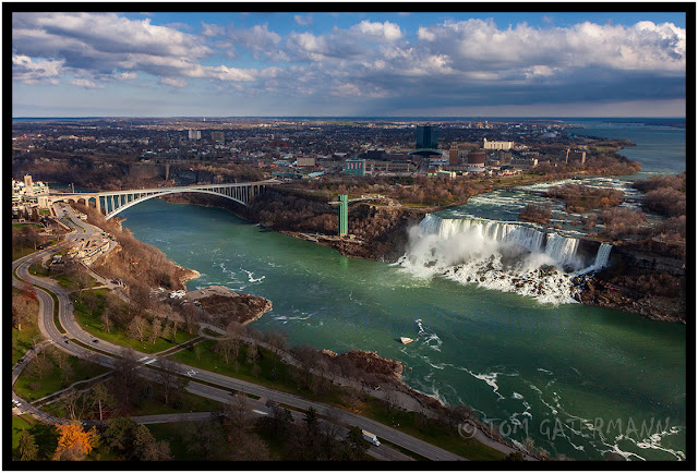 American Falls and Bridal Veil Falls from Skylon Tower - Niagara Falls