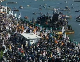 Lega Nord supporters gathered in Venice as Bossi made his 1996 'declaration of independence' from a floating pontoon