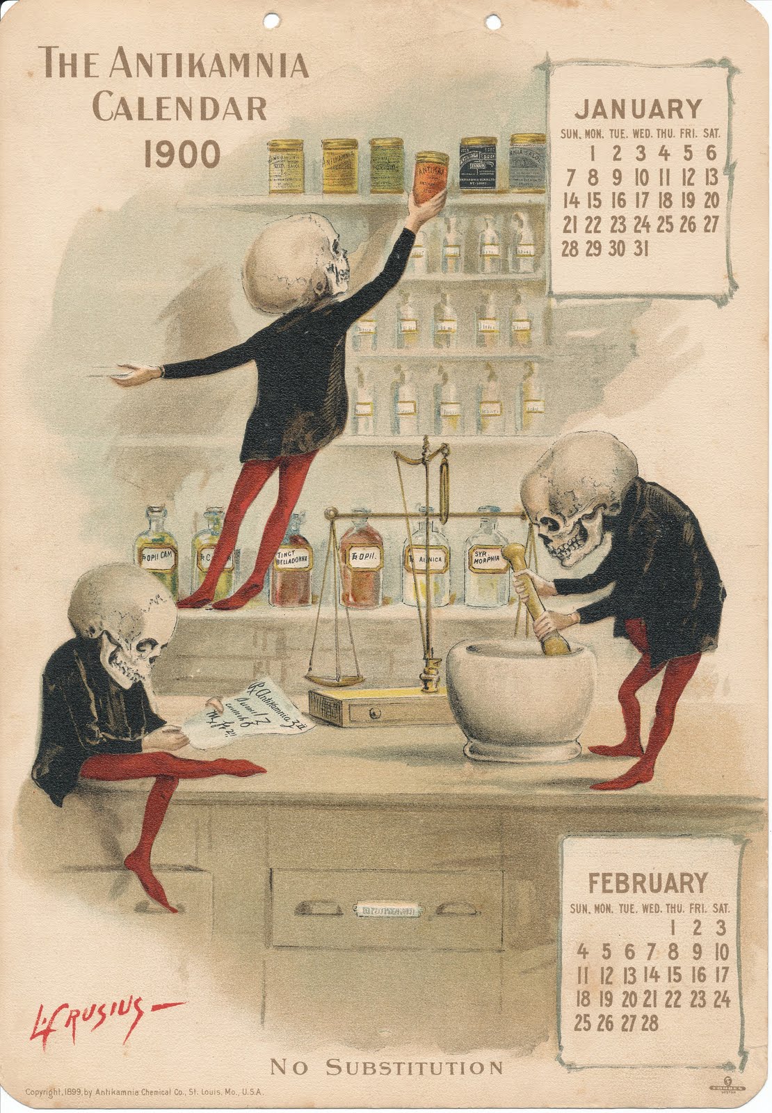 1898 Revenues Louis Crusius 1900 Calendar For The Antikamnia Company