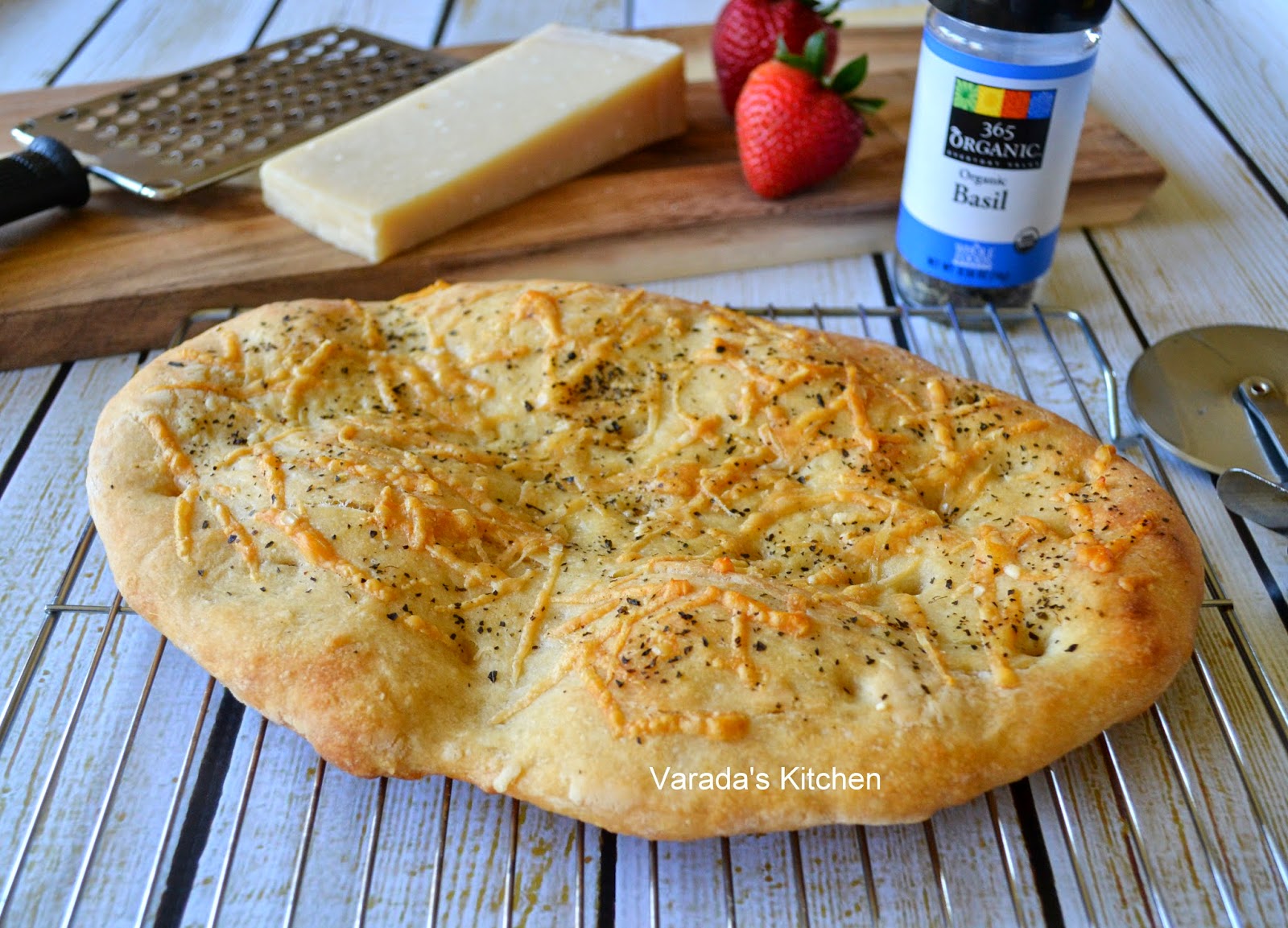 Sourdough Focaccia with Parmesan Cheese and Basil