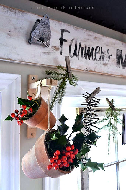A natural Christmas garland window valance you can make in moments! https://www.funkyjunkinteriors.net/