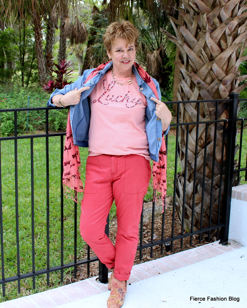 Pink t shirt coral pants