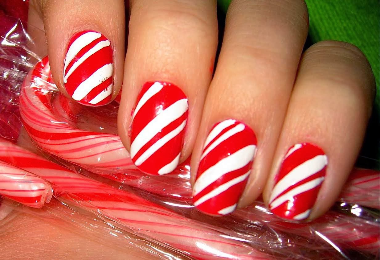 3. Red and White Candy Cane Christmas Nails - wide 3