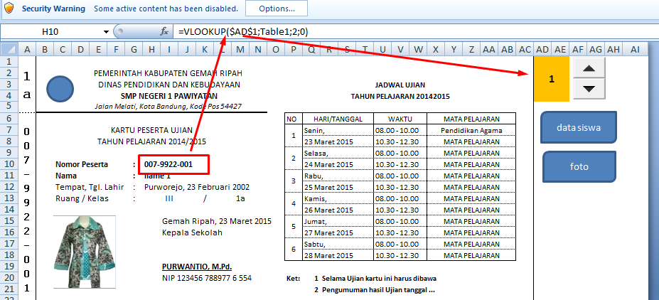 rumus vlookup kartu peserta ujian