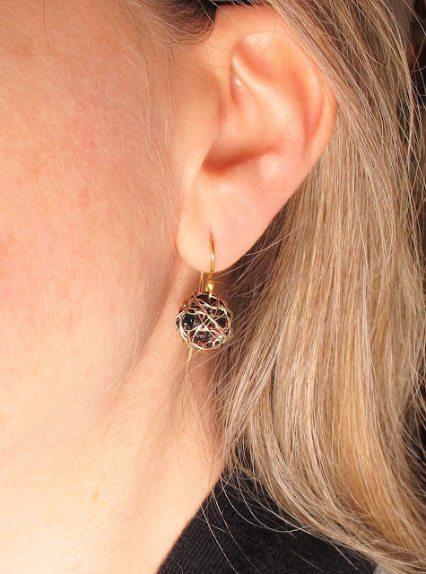 Gold ball earrings, black and gold ball drop earrings