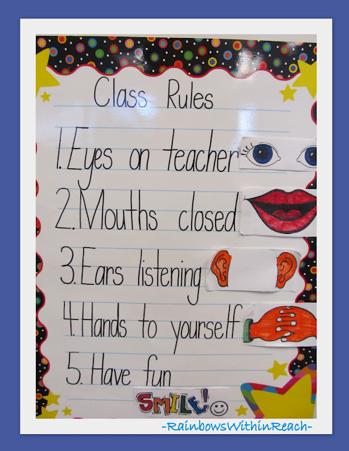 photo of: Class Rules Poster with Hand Drawn Visual Reminder Prompts