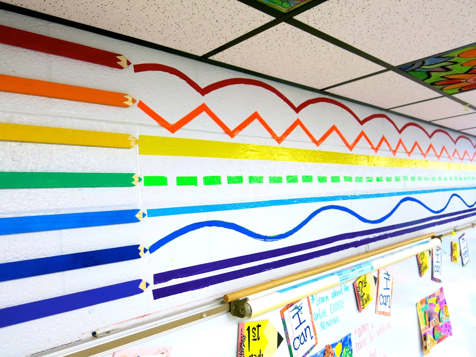 Cassie Stephens: How to Decorate an Art Room: Line and Color Wall!