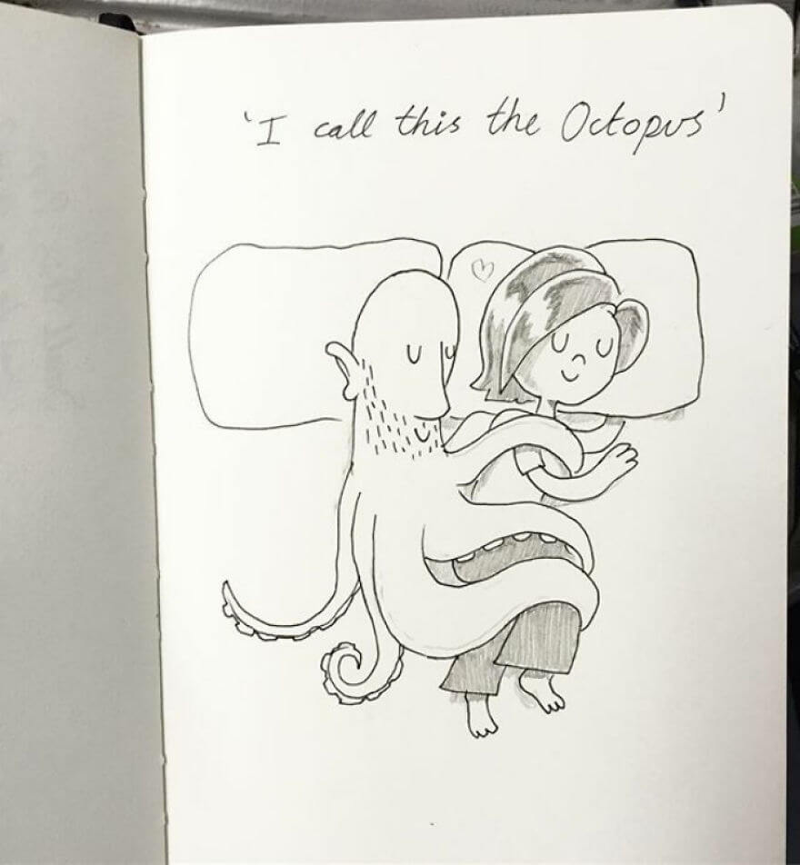 Guy Has Been Drawing A Comic Every Day For His Partner For Five Whole Years - Spooning Technique No.73