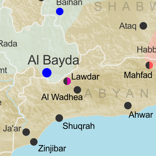 Map of territorial control in Yemen as of September 23, 2016, including territory held by the Houthi rebels and former president Saleh's forces, president-in-exile Hadi and his allies in the Saudi-led coalition and Southern Movement, Al Qaeda in the Arabian Peninsula (AQAP), and the so-called Islamic State (ISIS/ISIL). Includes recent locations of fighting, such as Taiz, Jaar, Zinjibar, Ahwar, and more.