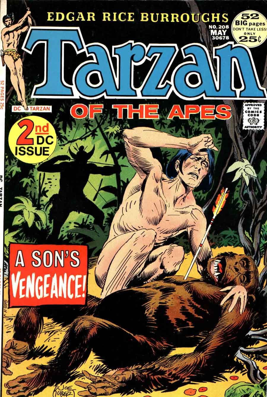 Tarzan #208 dc bronze age 1970s comic book cover art by Joe Kubert