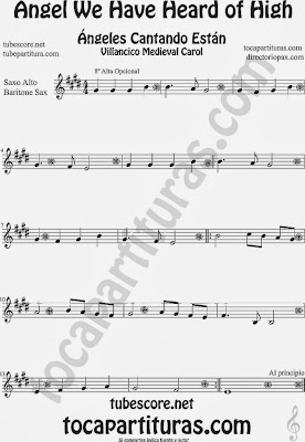 Partitura de para Saxofón Alto y Sax Barítono Canción de Navidad Carol Song for Christmas Sheet Music for Alto and Baritone Saxophone Music Scores