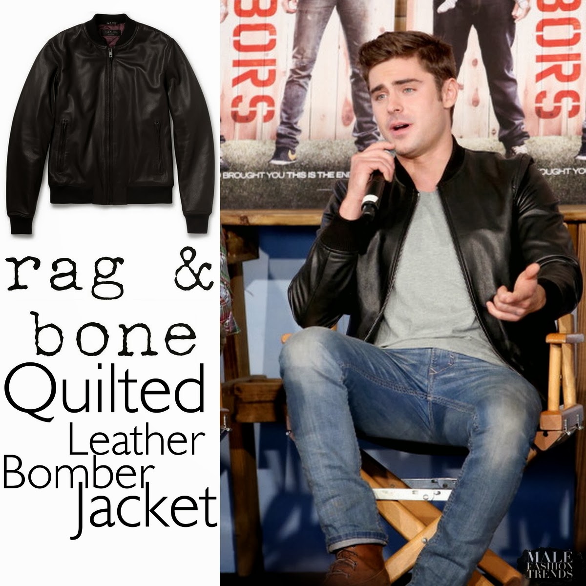 Zac Efron y su Quilted Leather Bomber Jacket de Rag&Bone