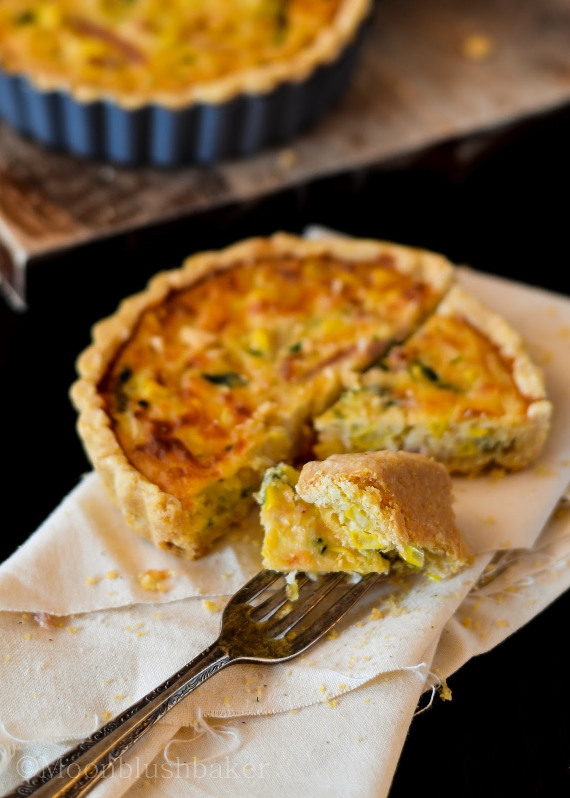 The science of Yum /-/ Eggless double corn Quiche | The moonblush Baker