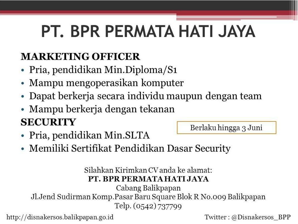 Lowongan Kerja Kota Balikpapan Lowongan PT. BPR Permata