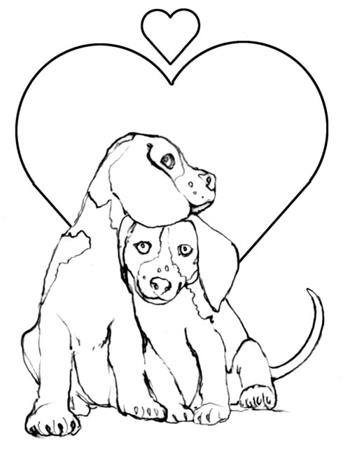 Puppies Valentines Day Hearts coloring page title=