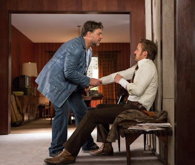 The Nice Guys movie still featuring Russell Crowe and Ryan Gosling