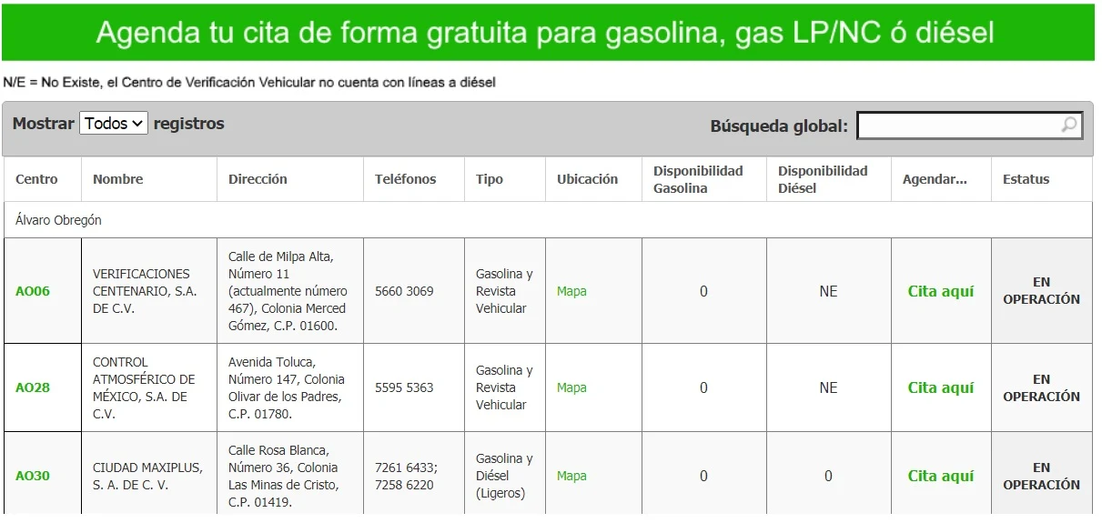 Ciudad de Mexico Verificentros y Citas para Gasolina Gas LP y Diesel