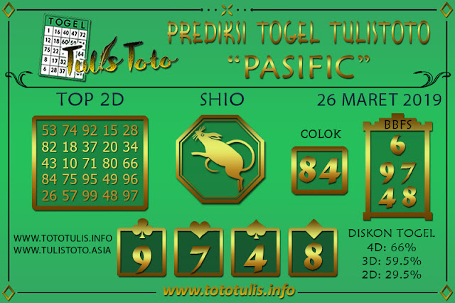 Prediksi Togel PASIFIC TULISTOTO 26 MARET 2019