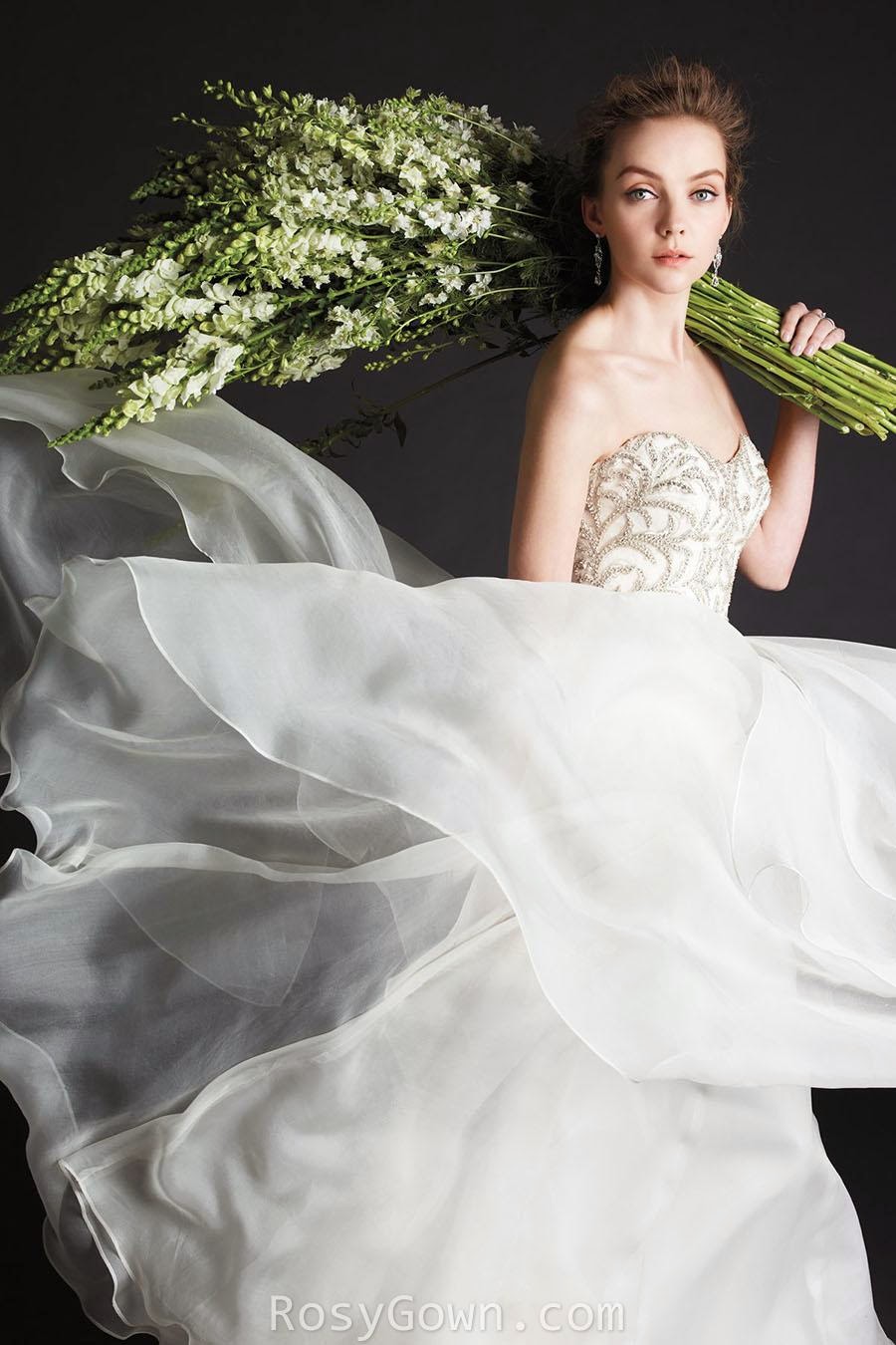 Ivory Layered Organza A-line Bridal Gown with Strapless Sweetheart Neckline